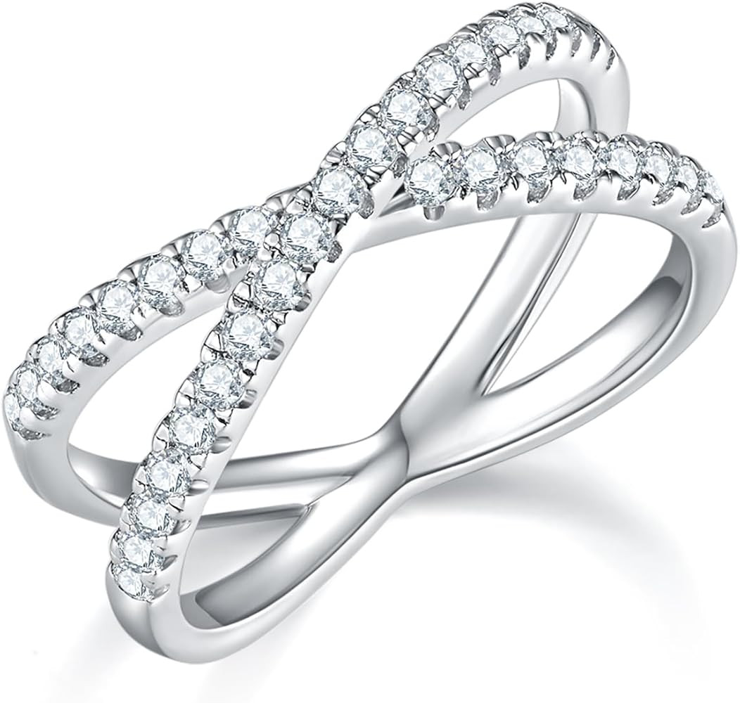 14K Gold/White Gold Plated Rings- Cubic Zirconia Simulated Diamond Rings- Criss Cross Rings/Silve... | Amazon (US)
