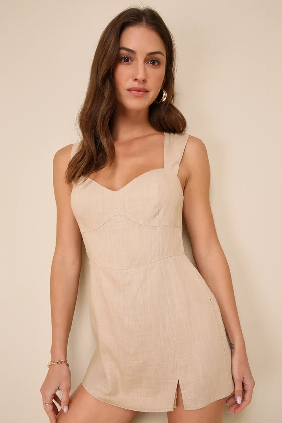 Certainly Effortless Tan Linen Sleeveless Skort Romper | Lulus