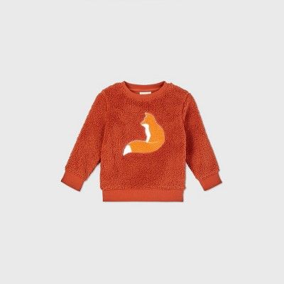 Toddler Boys' Fox Sherpa Crew Neck Pullover Sweatshirt - Cat & Jack™ Orange | Target