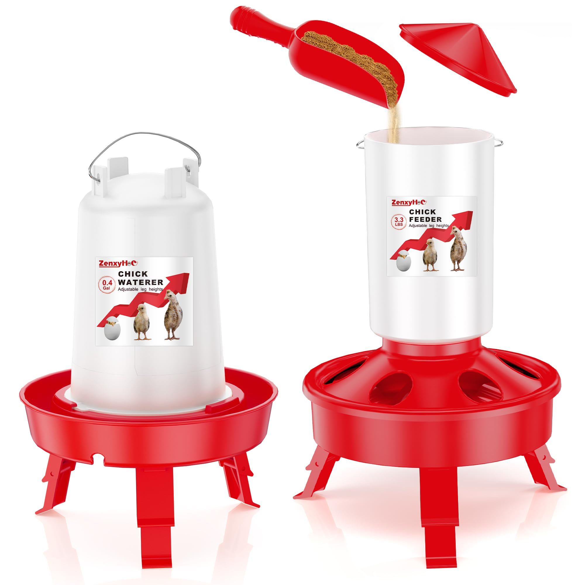 Chick Feeder and Waterer Kit, Top Fill 3.3LBS Feeder and 0.4Gal Waterer with Scoop and 3 Adjustab... | Amazon (US)