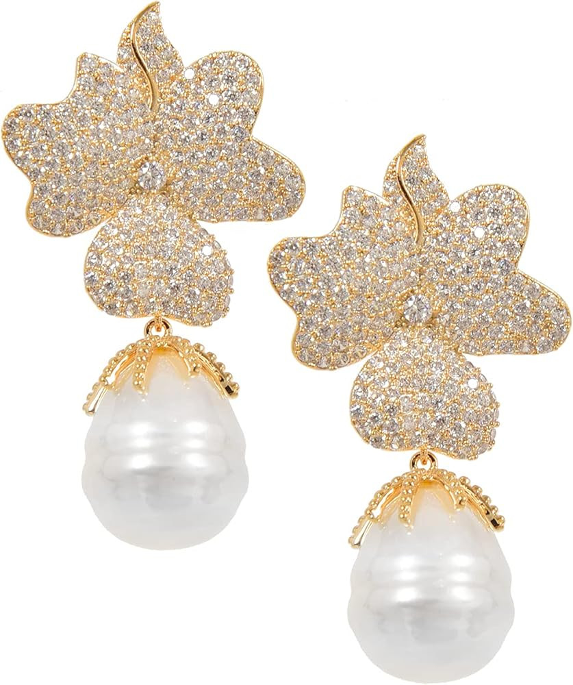 Belgeni Handpicked AAA+ Quality Freshwater Cultured Pearl Zircon Earrings The New Dangle Stud Pea... | Amazon (US)