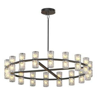 36-Light Black Round Chandelier, 48 in. Modern K9 Crystal Chandelier for Dining Room, Living Room, Foyer(Bulbs Included) | The Home Depot