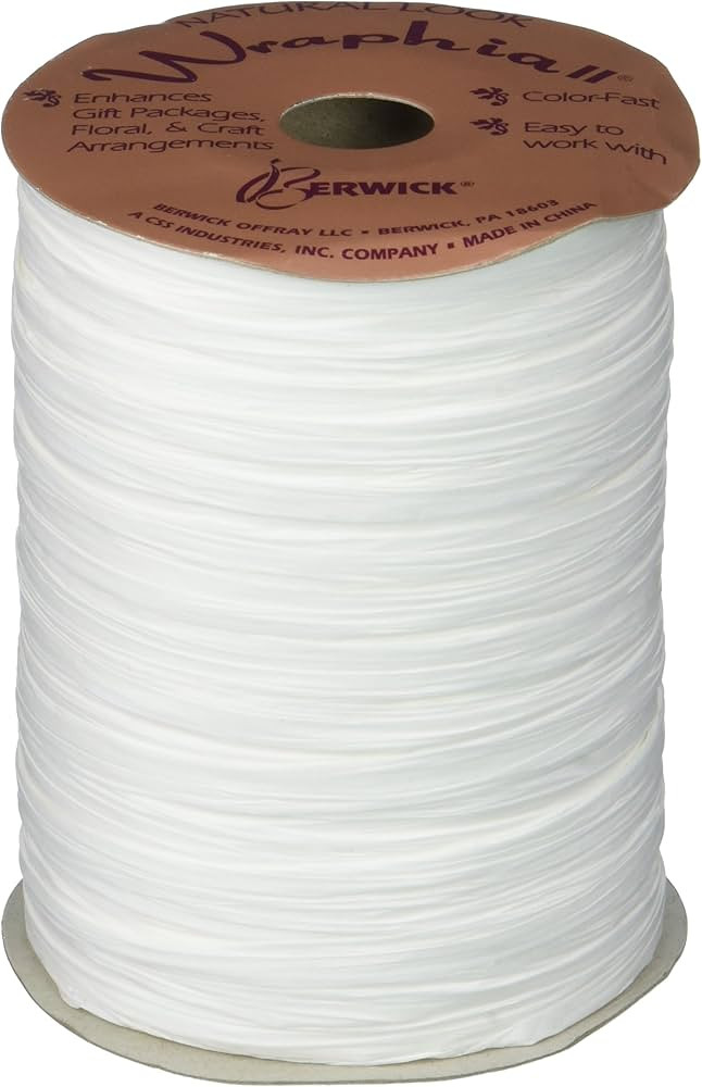 Berwick Offray Matte White Raffia Ribbon, 1/4'' Wide, 100 Yards | Amazon (US)