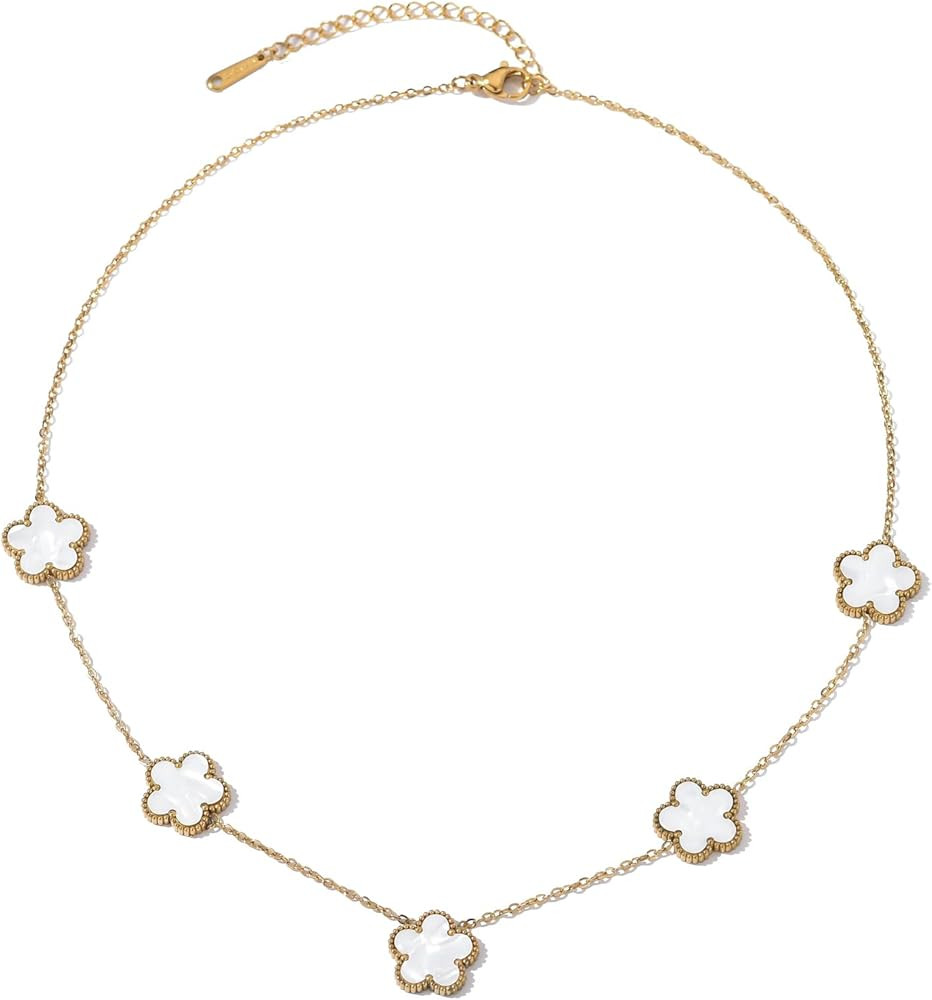 Four Leaf Clover Necklace for Women Girls 14K Gold Plated Stainless Steel Chain Women's Jewelry G... | Amazon (US)