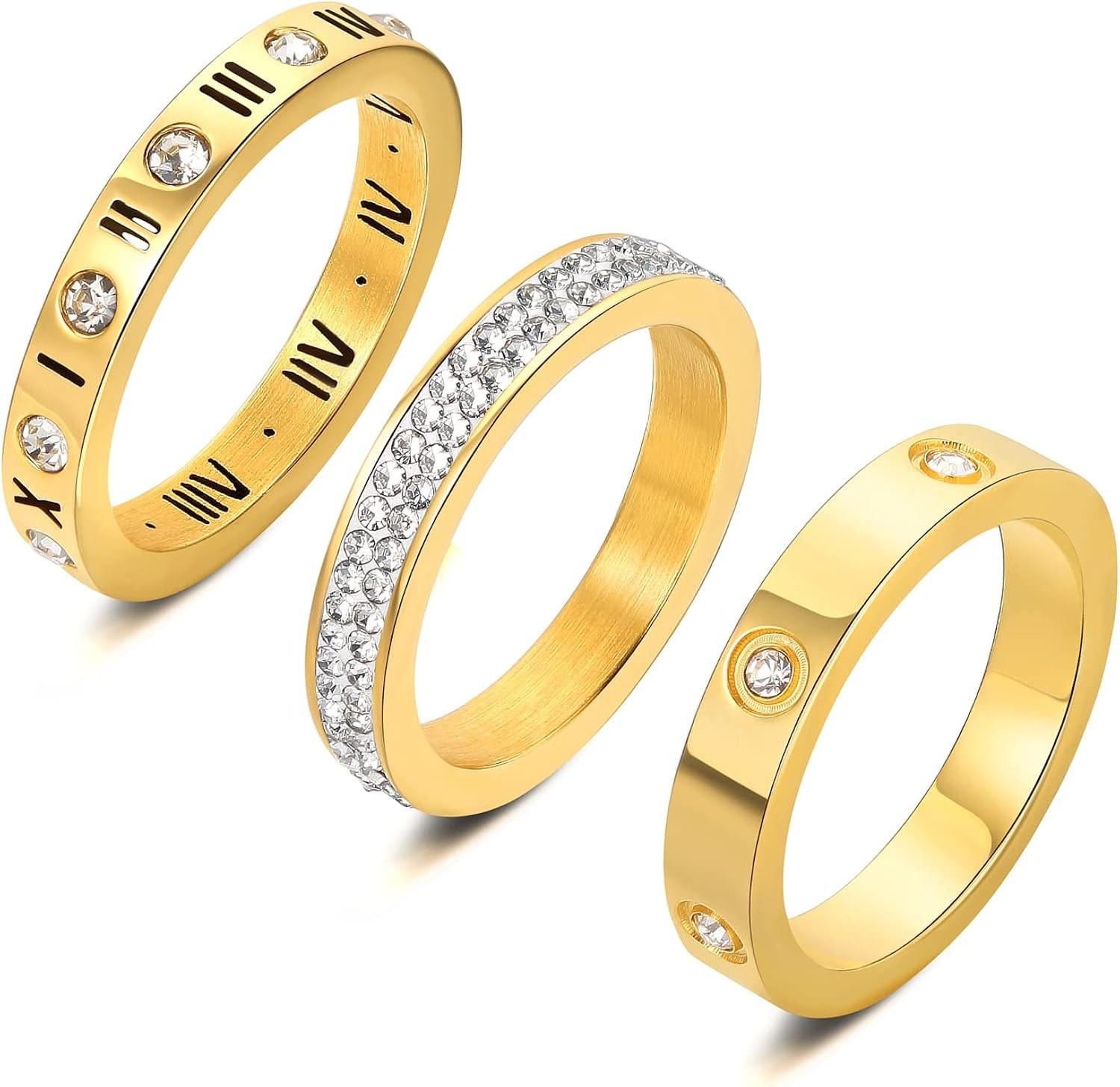 YIKOXI 3pcs Love Friendship Lucky Ring Cubic Zirconia Gold Ring Sets for Women Stainless Steel We... | Amazon (US)