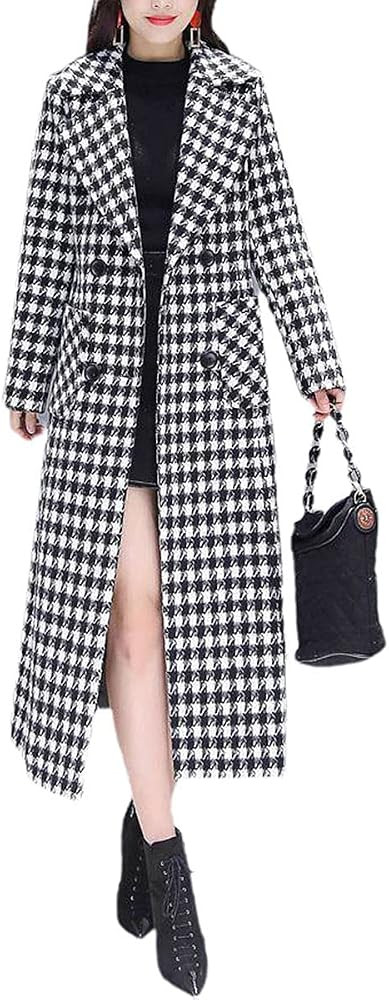 ebossy Women's Houndstooth Trench Coat Winter Single Breasted Quilt-Lined Long Coat | Amazon (US)