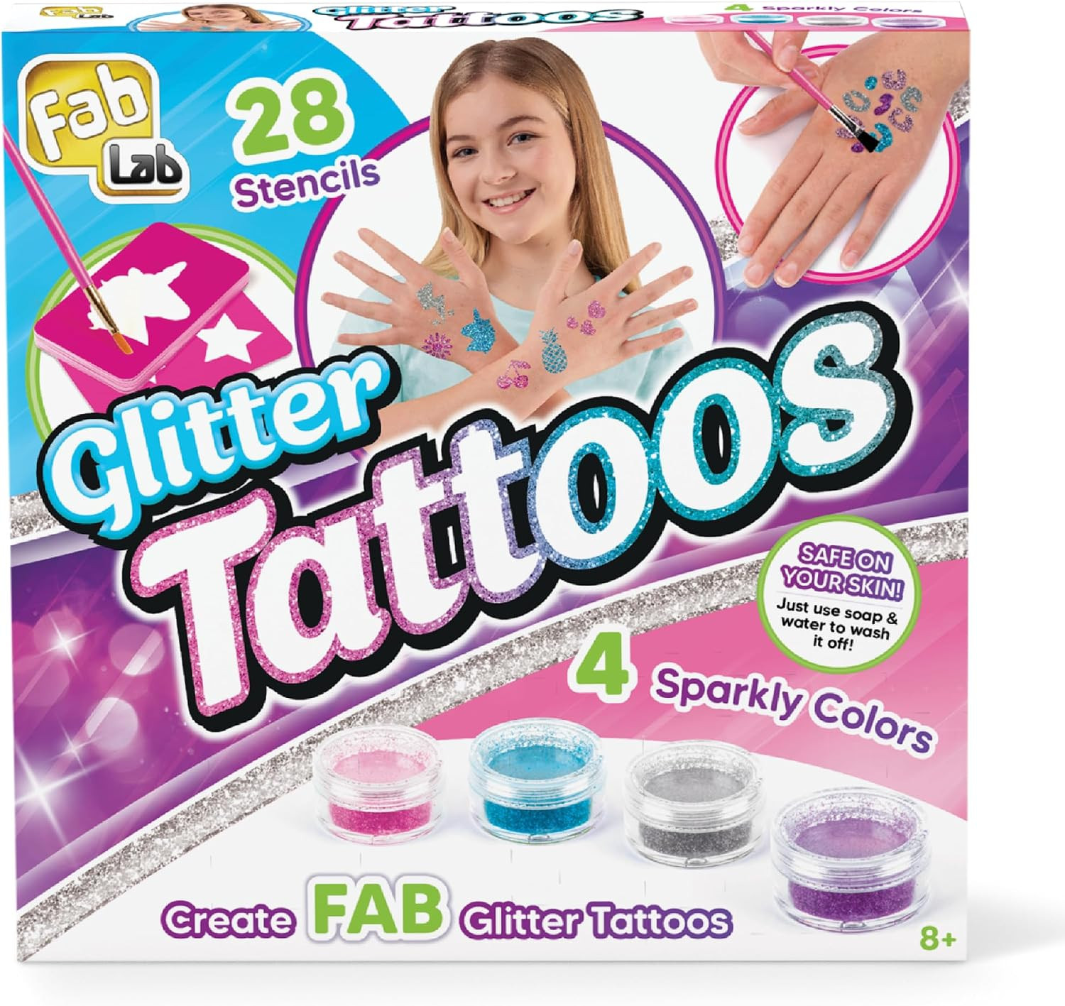 FabLab Glitter Tattoos Kit with 28 Stencils and Bio‑Glitter | Amazon (UK)