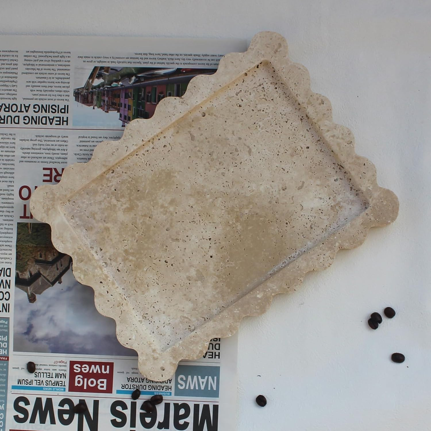 Natural Travertine Tray with Scalloped Edge, Rectangle Vanity Tray 10.8x8 for Bathroom Kitchen Co... | Amazon (US)