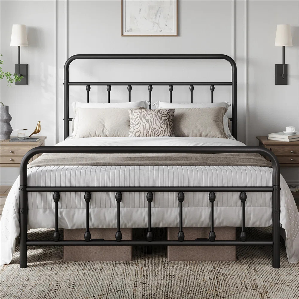 Classic Iron Platform Bed with High Headboard and Footboard | Wayfair North America