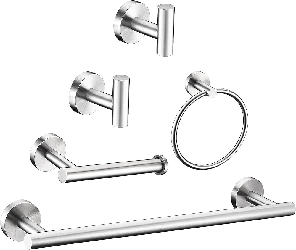 5 Pieces Brushed Nickel Bathroom Hardware Set Include 16inch Towel Bar,2pcsTowel Hooks,Toilet Pap... | Amazon (US)