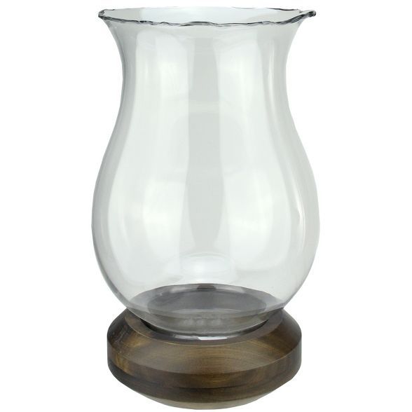 Northlight 17" Wavy Edged Clear Glass Hurricane Pillar Candle Holder with Wooden Base | Target