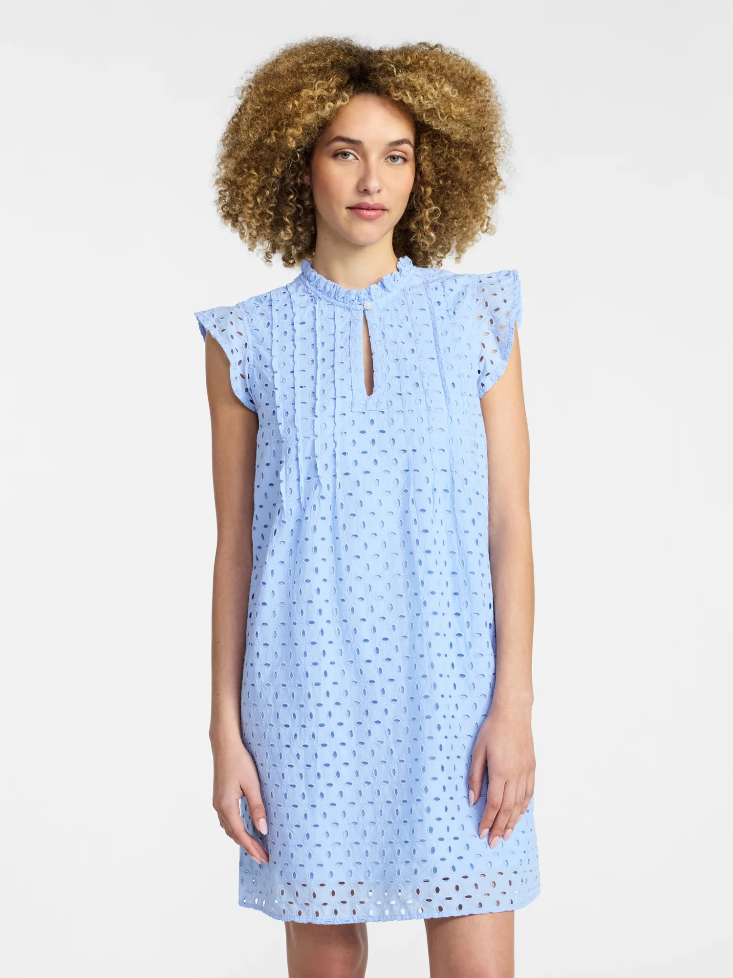 Time and Tru Women's Cotton Eyelet Mini Dress with Flutter Sleeves, Sizes XS-XXXL | Walmart (US)