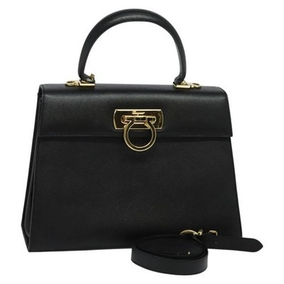 Salvatore Ferragamo Gancini Hand Bag Leather 2way Black Gold Auth 125529 | eBay US