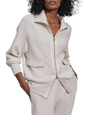 Roxbury DoubleSoft® Stand Collar Raglan Long Sleeve Zip Through Sweat Jacket | Dillard's