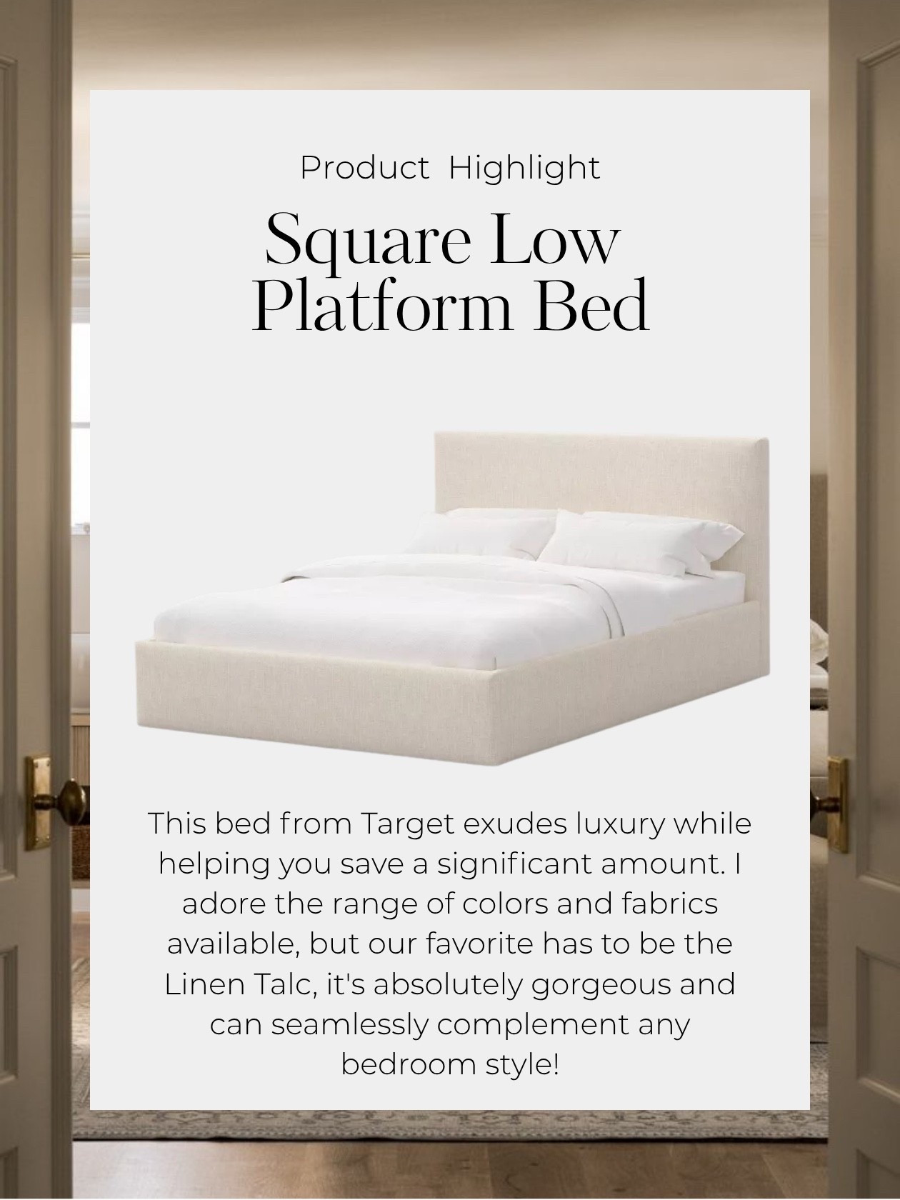 This bed from Target exudes pure luxury without the hefty price tag! The range of colors and fabrics is amazing, but our favorite? Linen Talc. It’s absolutely stunning and blends seamlessly with any bedroom style for a timeless, elevated look.

#TargetStyle #TargetHome #TargetFinds #TargetObsessed #HomeDecorInspo #TargetLovers #InteriorInspo #CozyHomeVibes #BedroomGoals #TargetBedroom #HomeDesignGoals #AffordableLuxury

#LTKStyleTip #LTKHome