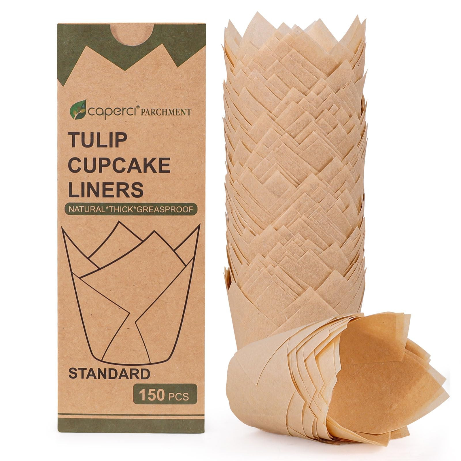 Caperci 150pcs Natural Tulip Cupcake Liners Unbleached European Parchment Paper Baking Cups Muffi... | Amazon (US)