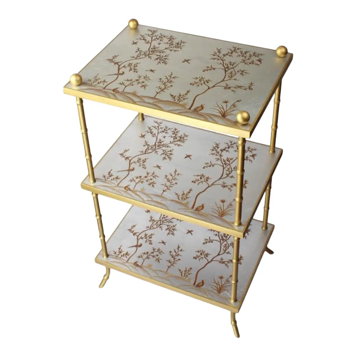 Three Tiered Table in Silver Leaf/Gold | Chairish