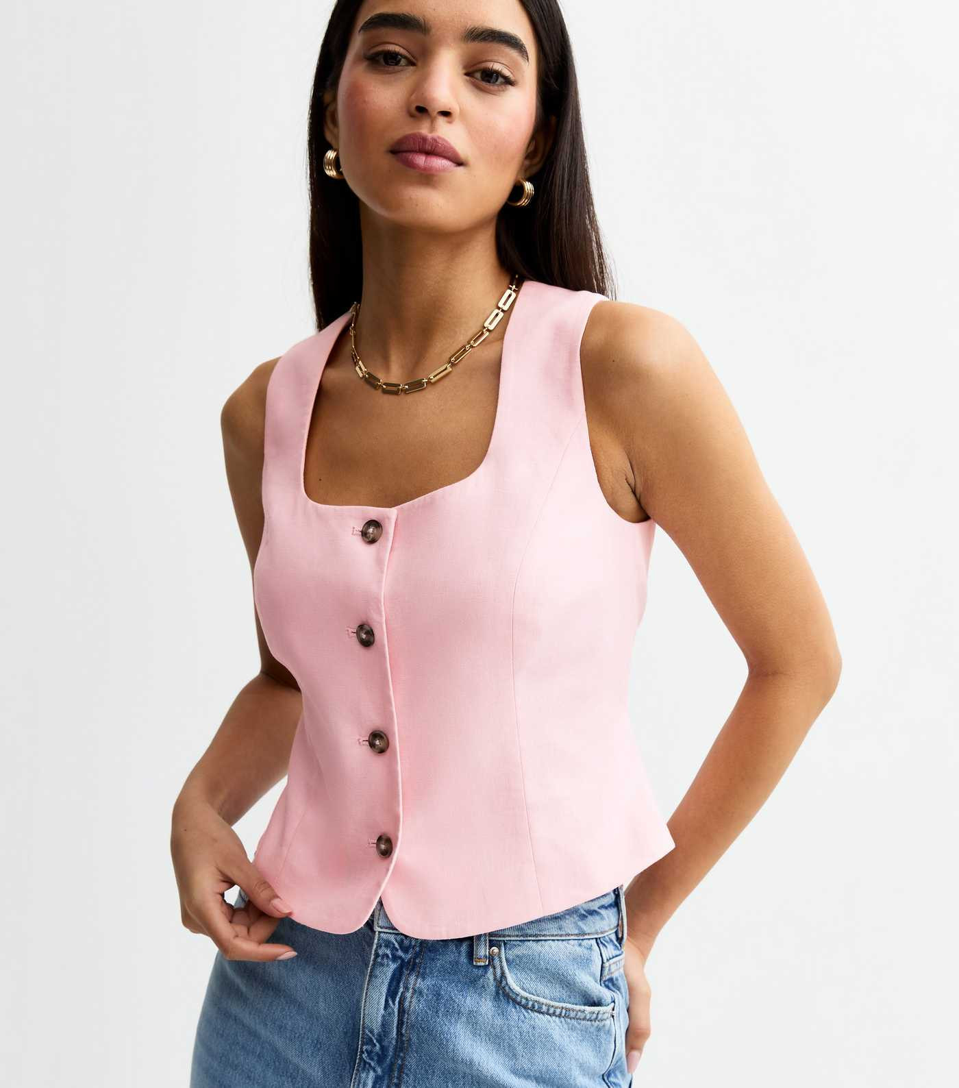 Pink Linen Blend Square Neck Waistcoat | New Look | New Look (UK)