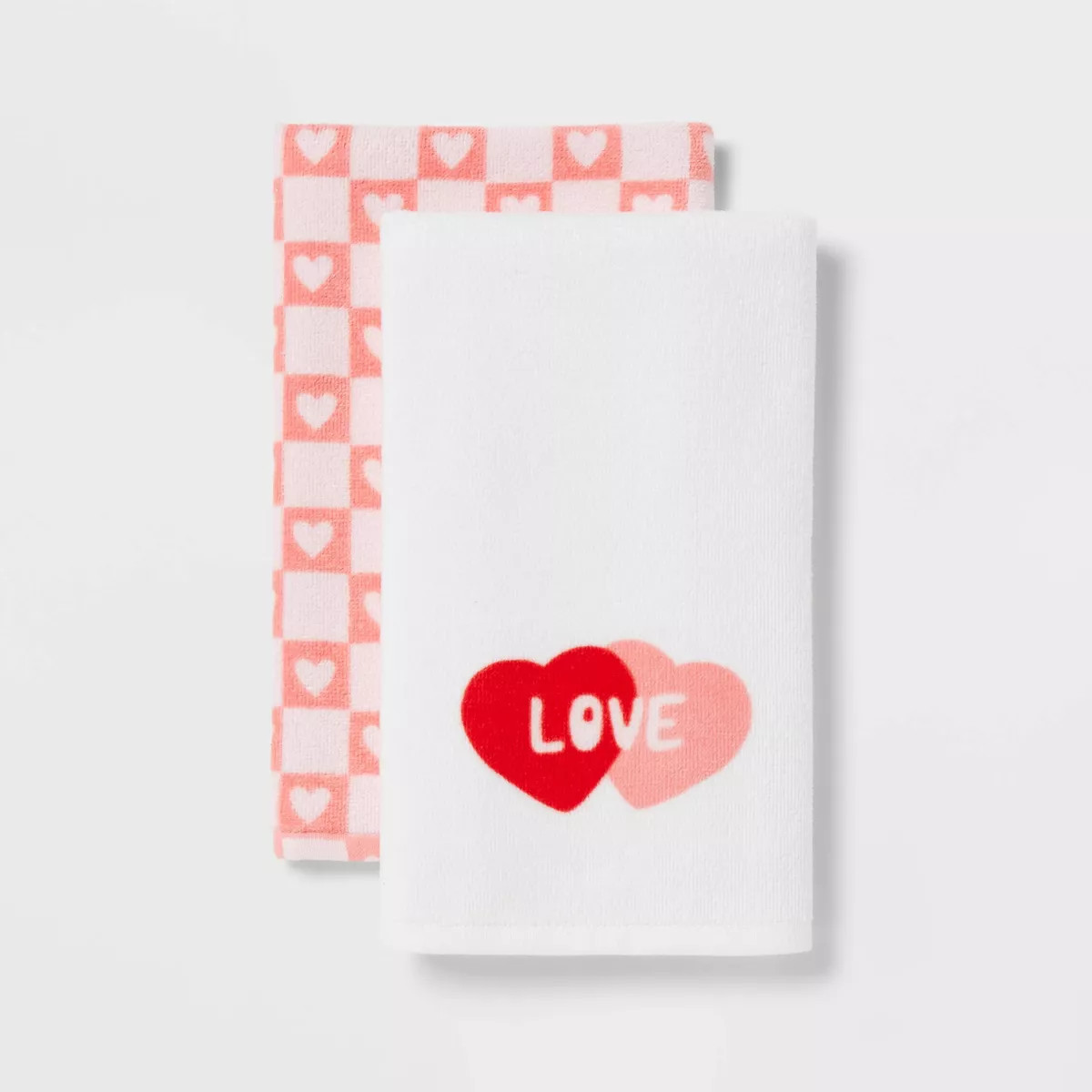 2pk Valentines Day Love Hearts Bath Hand Towel Set White/Pink - Threshold™ | Target