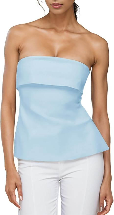 Strapless Tube Tops for Women Backless Going Out Bandeau Top Sexy Trendy Off Shoulder Side Split ... | Amazon (US)