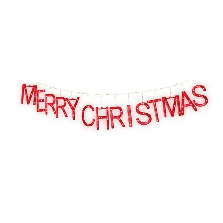 Indoor/Outdoor Light-Up Merry Christmas Banner with 115 LED Lights, Red, 9', by Holiday Time | Walmart (US)