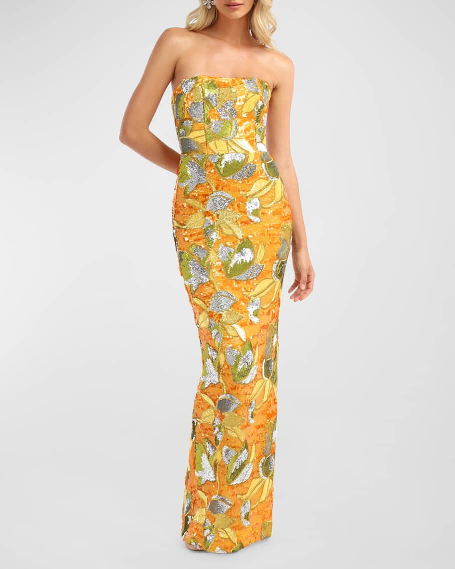 HELSI Serena Strapless Floral Sequin Column Gown | Neiman Marcus
