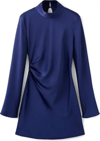 Pleated Long Sleeve Satin Dress | Nordstrom