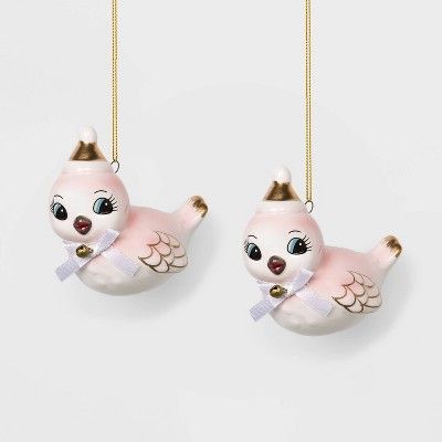 2ct Ceramic Bird Christmas Ornament Set Pink - Wondershop™ | Target