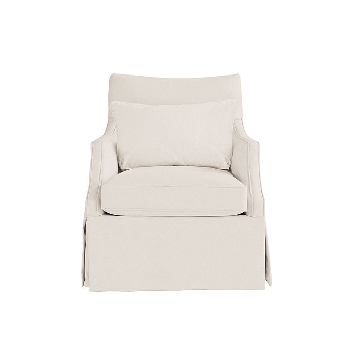 Larkin Upholstered Swivel Glider with Notched Arms & Pleated Skirt | Ballard Designs, Inc.
