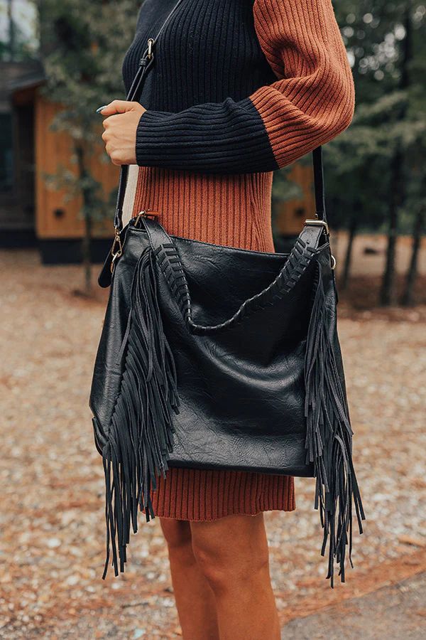 The Edith Faux Leather Fringe Tote In Black | Impressions Online Boutique