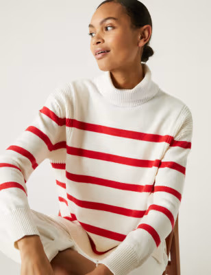 Cotton Rich Striped Roll Neck Jumper | Marks & Spencer (UK)