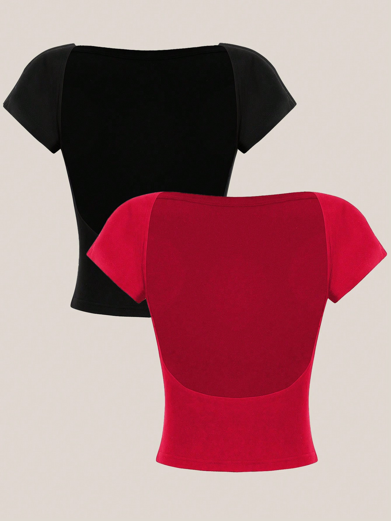 SHEIN EZwear 2pcs/Set Sexy Backless Cropped Round Neck Short Sleeve T-Shirt For Women, Summer | S... | SHEIN