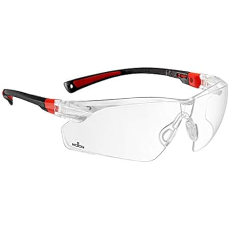 3M Flat Temple Safety Eyewear with Scratch Resistant Lens, Frame: Black/Red, Clear Lens | Amazon (US)