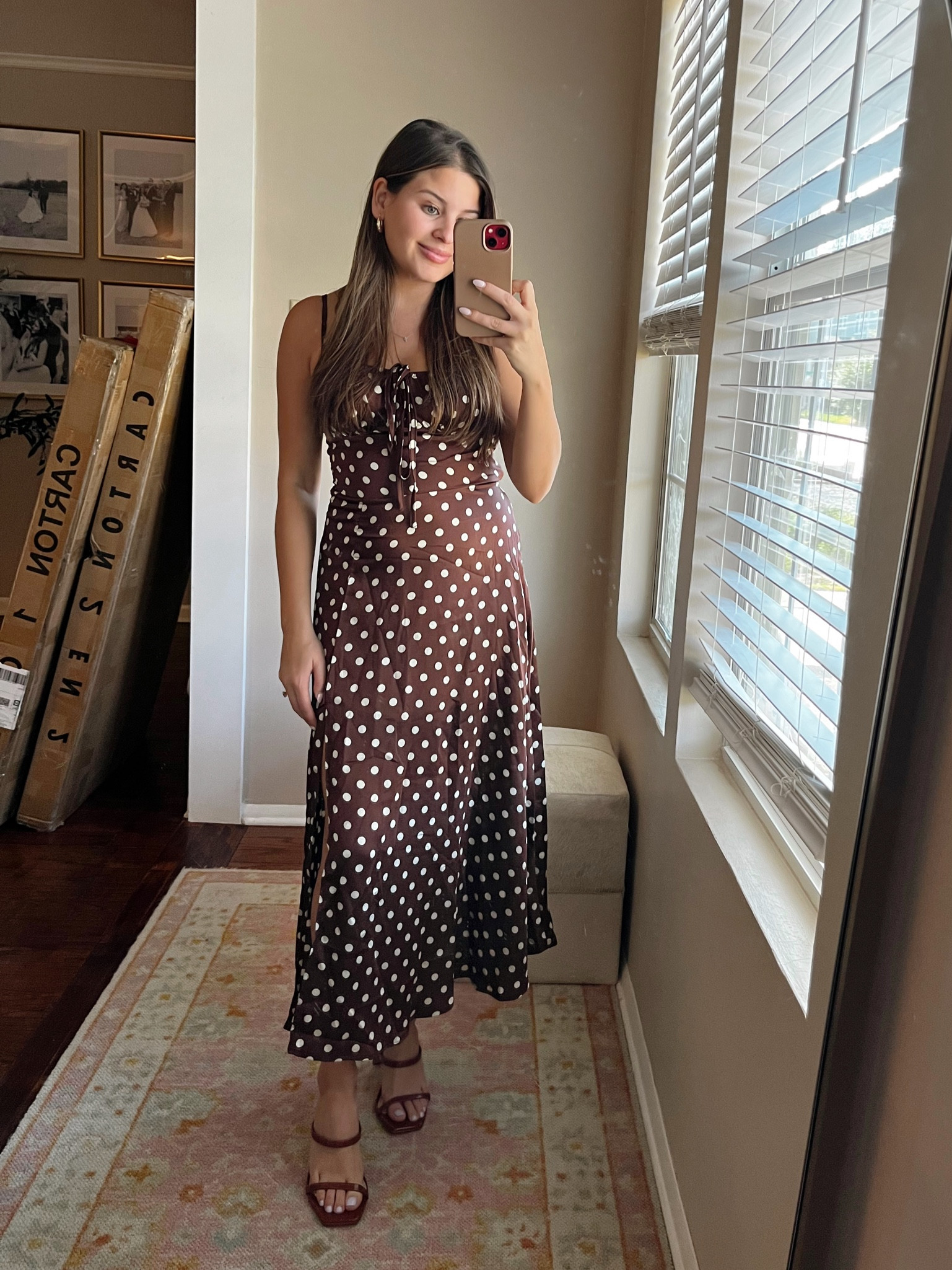 Europe sneak peek outfit 

Brown polka dot dress, midi dress, satin dress, square toe heels, brown heels, fall attire, amazon find, gold hoops

#LTKstyletip #LTKfindsunder50 #LTKeurope