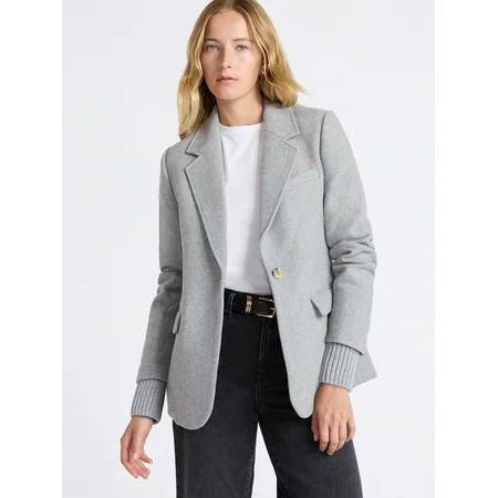 Free Assembly Women's Single Breasted Blazer with Ribbed Sweater Cuffs, Sizes XS-XXL | Walmart (US)