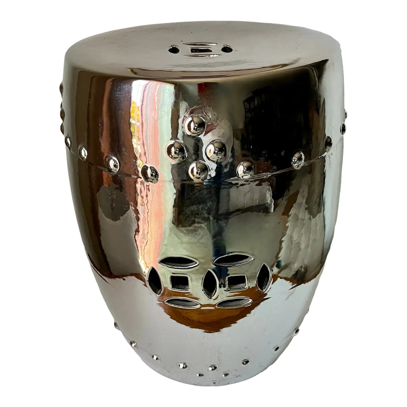 Chinoiserie Silver Ceramic Garden Seat /Table-2 Available | Chairish