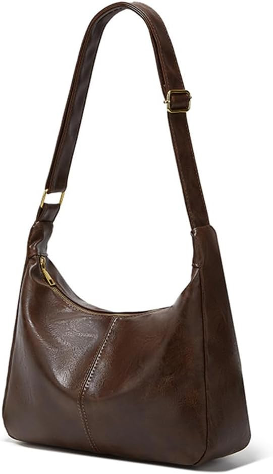 Brown Shoulder Bag for Women,Brown Leather Purse Slouchy Hobo Bags Everyday Purse Daily Commuting Bag with Zipper | Amazon (US)