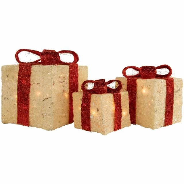 Northlight Lighted Cream Gift Boxes Outdoor Christmas Decorations - Set of 3 | Walmart (US)