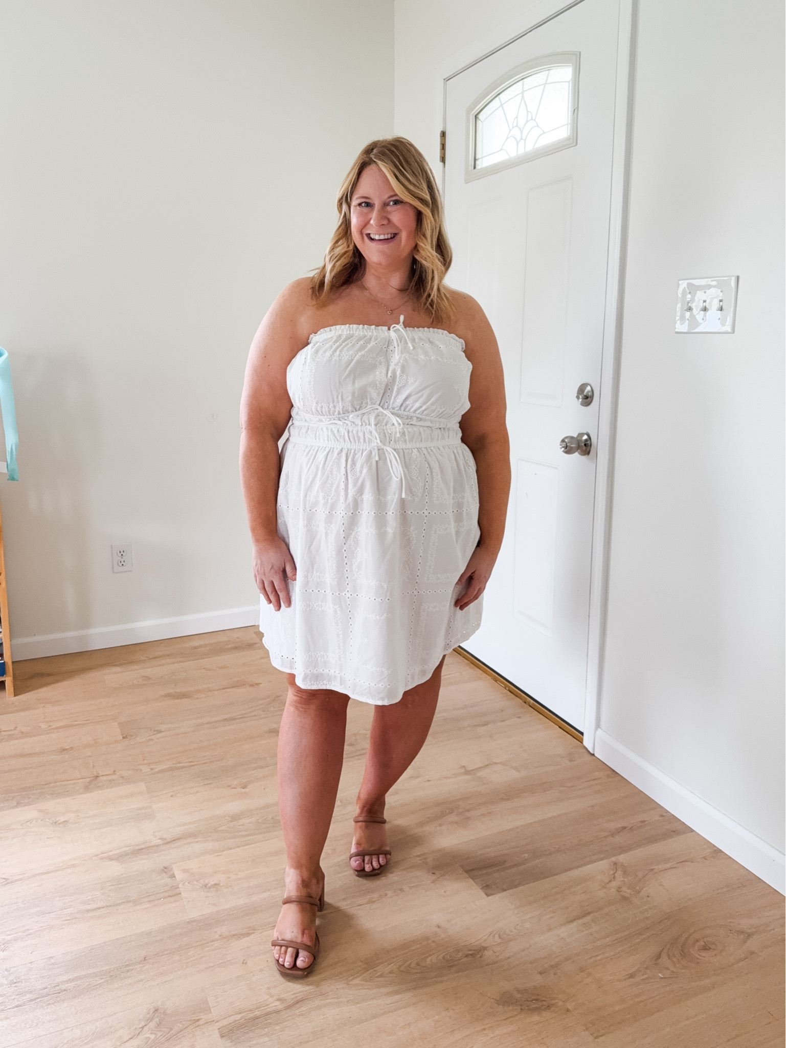 Wearing an XL in this eyelet dress.  Would be perfect for graduation or date night! Bump and nursing friendly

#LTKMidsize #LTKSaleAlert #LTKBump
