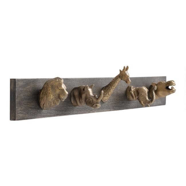 Antique Brass and Wood Safari Animal Wall Rack | World Market