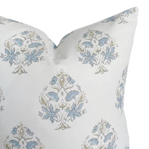 Floral Blue Handblock Pillow Cover  Soft White Coastal Blue | Etsy | Etsy (US)