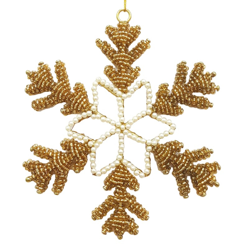 Crosby St Gold Beaded Snowflake Ornament, 5" | At Home