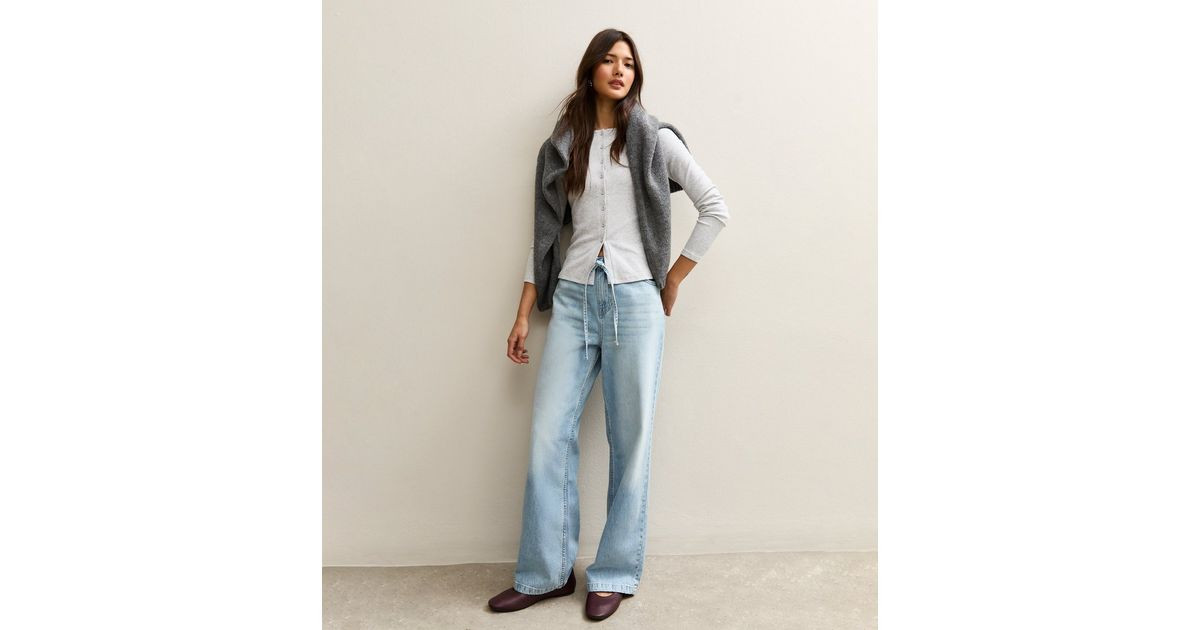 Mid Blue Tie Waist Wide Leg Jeans | New Look | New Look (UK)