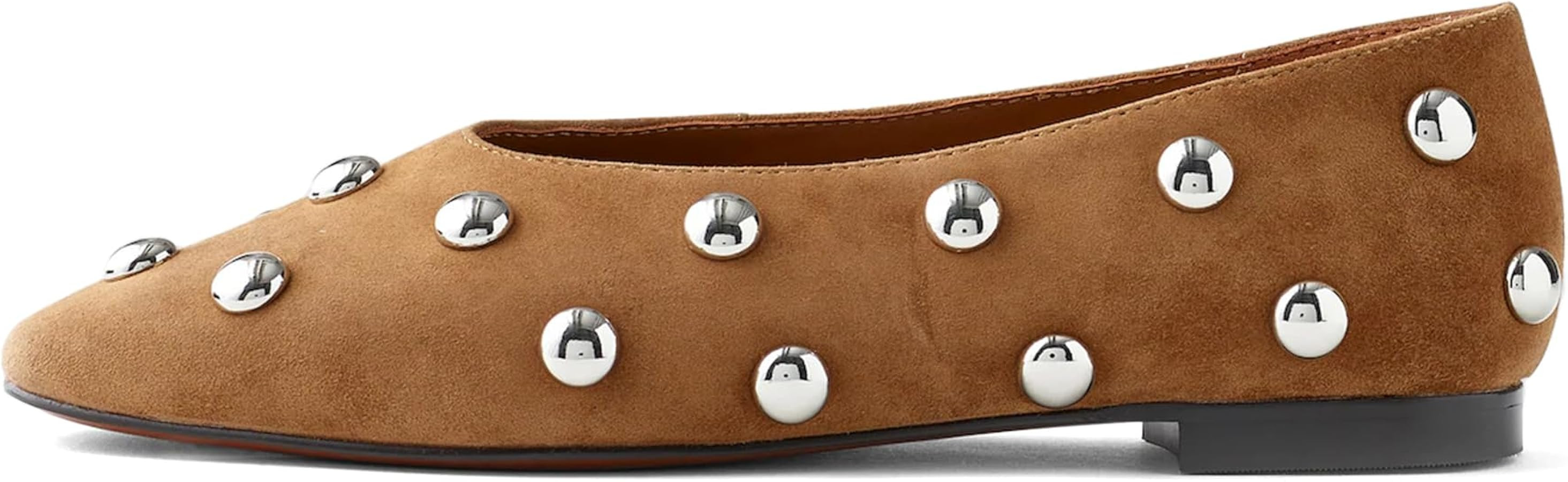 Studded Ballet Flats for Women Suqare Toe Slip on Leather Ballet Shoes Comfortable Loafers Walkin... | Amazon (US)