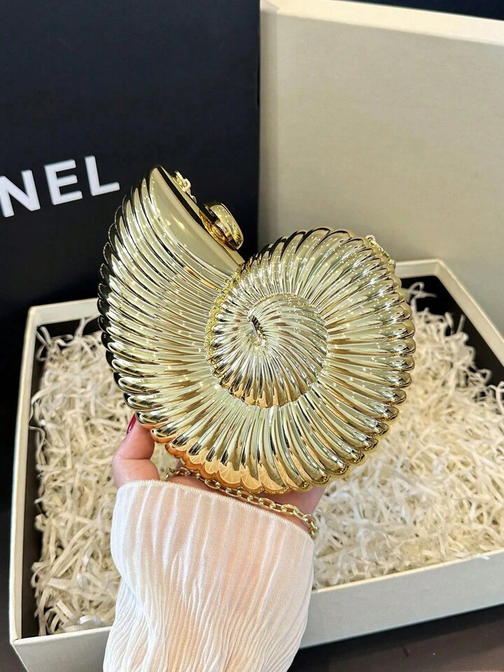 Elegant Shell-Shaped Party Clutch Bag, Unique Design Seashell Bag, Women's Shiny Evening Handbag ... | SHEIN