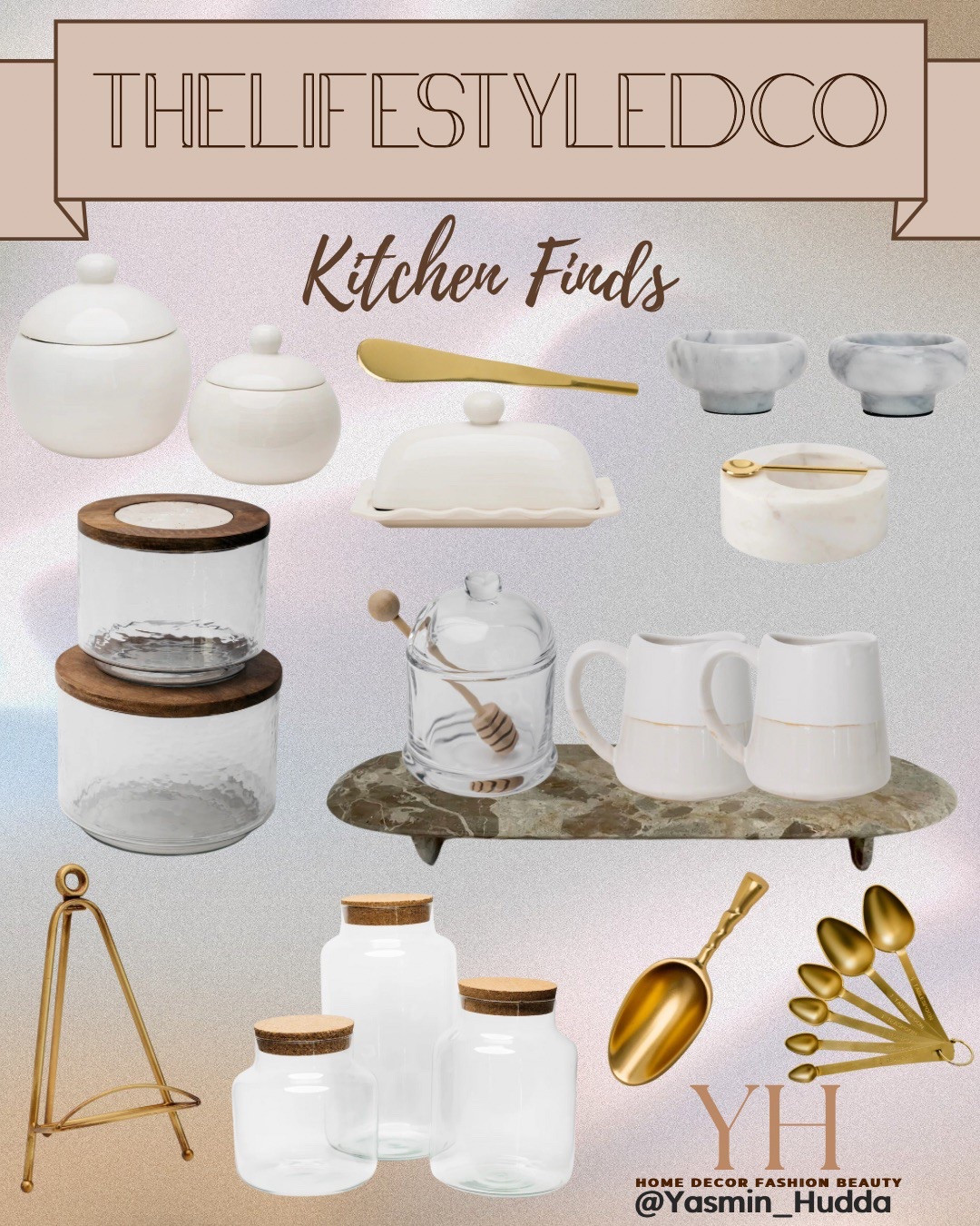 Kitchen finds

Glass canister 
Marble riser
Honey dipper set
Coffee mugs
Butter spreader
Butter dish
Cook book holder 
Salt pepper pinch pot


#LTKHome #LTKSaleAlert #LTKStyleTip