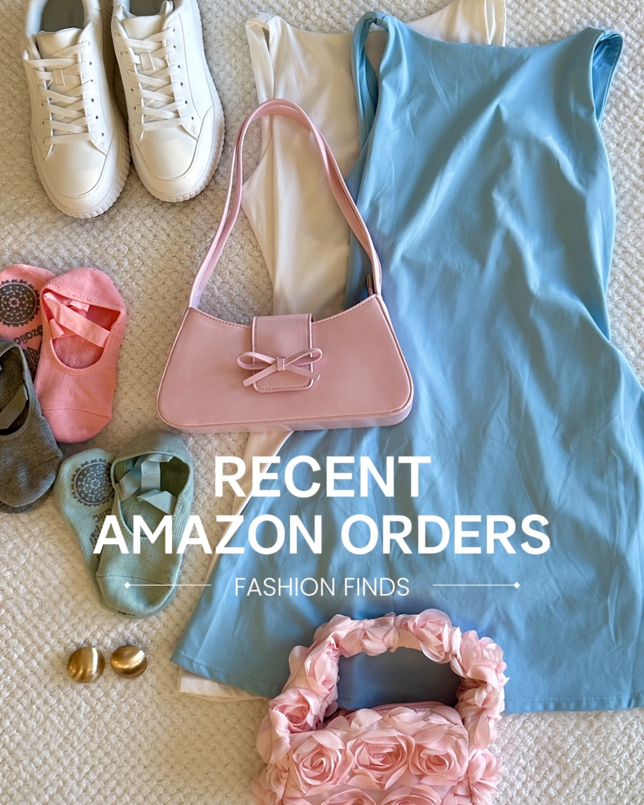 Love month is officially here ~ which means it’s officially getting closer to spring and warmer, transitional weather with cute ootds 🌷☀️☁️ Swipe through to see some of my recent Amazon orders for the upcoming season! Lmk if you’ve tried any of these brands or similar :)
 🎾 Open Back Tennis Dress Brand: Qinsen Colors featured: Sky Blue, White  Current price: $35 My size: Small
 🩷 Coquette Bow Shoulder Bag Brand: Geteruuv Color: Pink Current price: $24 (on sale!)
 🌸 3D Flower Clutch Handbag Brand: Verdusa Color: Pink Current price: $19
 ✨ Oversized Gold Stud Earrings Brand: Hessawell Color: Brushed Gold Current price: $13
 ☁️ Chunky White Sneakers Brand: Dream Pairs Color: All white PU Current price: $35 (on sale!)
 🫧 Pastel Pilates Princess Grippy Socks Brand: Ozaiic Color: Grey/Green/Pink Current price: $19
 What are you shopping for this spring? Lmk and let’s be friends 🥰

  #springhaul #fashionfinds amazon fashion finds, recent purchases, spring outfits shopping haul #recentpurchases #amazonfashionfinds 

#LTKSeasonal #LTKStyleTip #LTKFindsUnder50