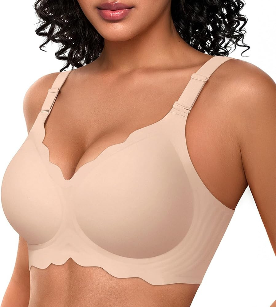 OEAK Women Bras No Underwire Scalloped Push Up Buttery Soft Tshirt Bra Seamless Full Coverage Con... | Amazon (US)