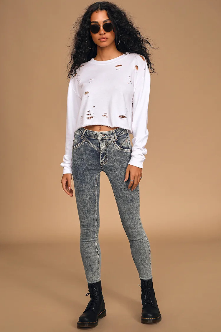 Riley Acid Wash High Rise Seamed Skinny Jeans | Lulus (US)