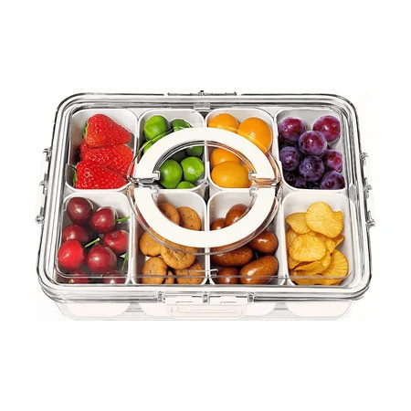 Lomyolo Portable Snackle Box Container Divided Serving Tray with Lid and Handle Clear Travel Organizer 8 Compartment Snackle Box Adults, Snack Box Container - Fruit, Vegetable, Candy | Walmart (US)